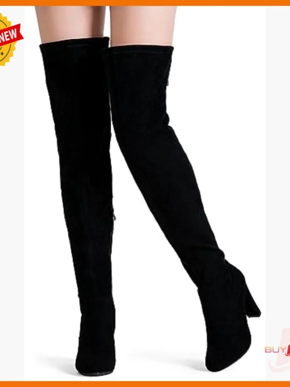 Women's Suede Thigh High Over Knee Boots with Chunky Heel Inner Zipper